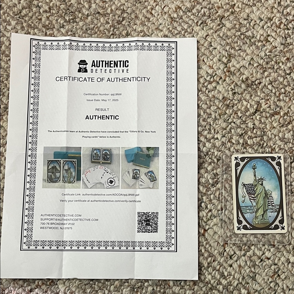 Authentic Tiffany & Co. New York Playing Card